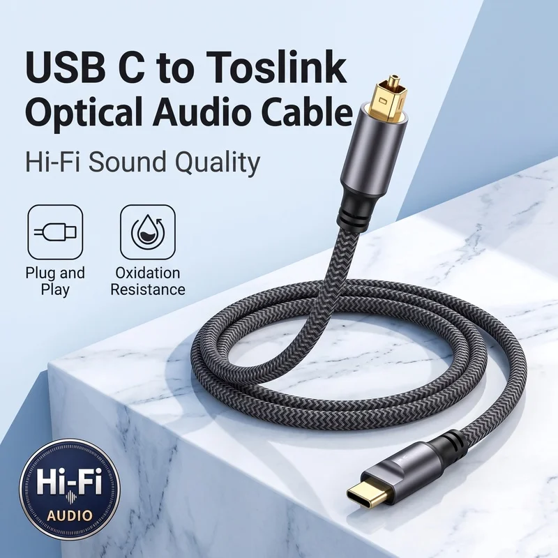 Optical Audio Cable Toslink Gold Plated - Câble USB-C vers SPDIF optique Toslink,