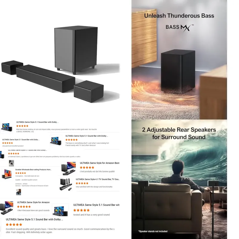 Barre de son 5.1 canaux avec 2 - Soundbar With Wireless Subwoofer 5.1Ch avis et prix