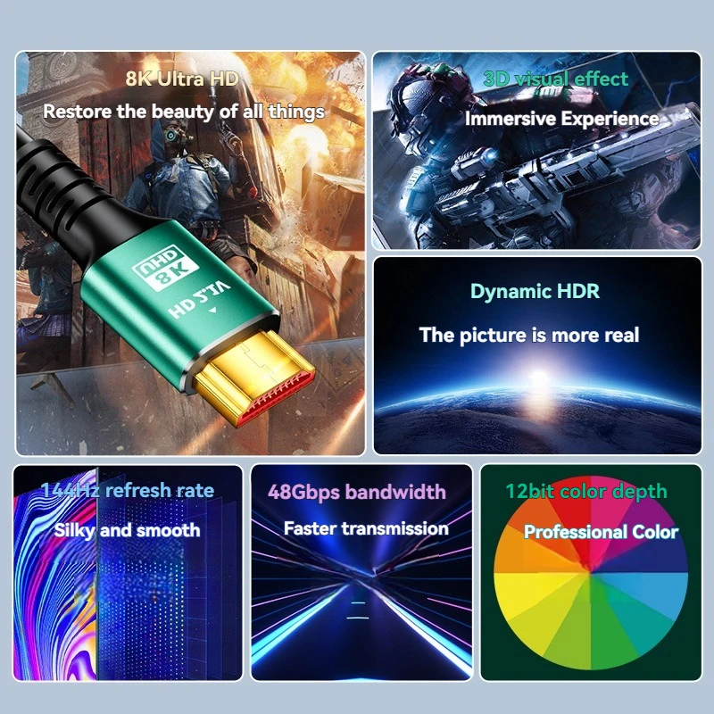 Câble HDMI compatible 8K, 4K à - Hdmi 2.1 Cable 8K 60Hz 48Gbps Earc avis et prix
