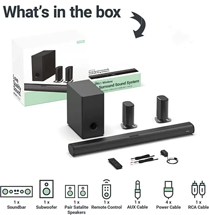 Barre de son sans fil 5.1 cana - Soundbar With Wireless Subwoofer 5.1Ch avis et prix
